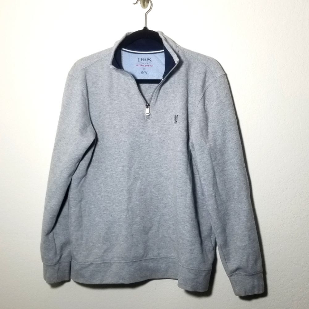 Chaps Gray Zip Up Sweater with Ribbed Cuffs